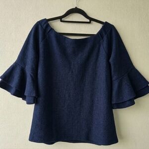 Banana Republic Luxe Wool Blend Bell Sleeve Off-Shoulder Top - Navy - Sz XL